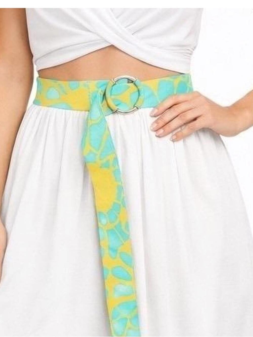 J. Crew Turquoise Green Giraffe Print Canvas Belt M/L